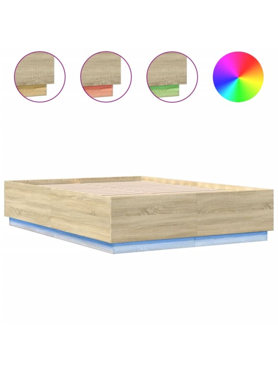Gultas rāmis ar LED, ozola, 150x200 cm, inženierijas koks