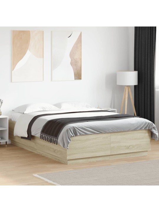 Gultas rāmis ar LED, ozola, 150x200 cm, inženierijas koks