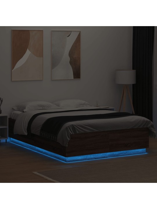 Gultas rāmis ar led, brūns, 150x200 cm, inženierijas koks