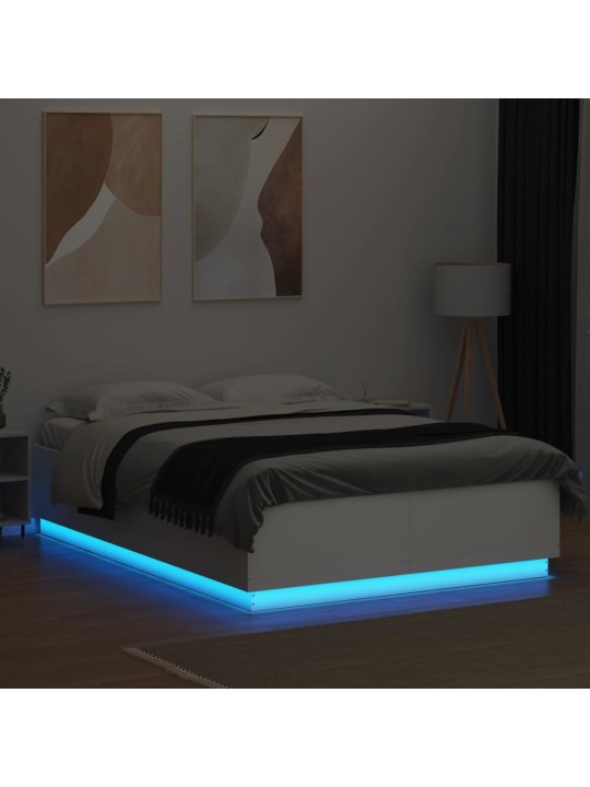 Gultas rāmis ar LED, balts, 140x200 cm, inženierijas koks