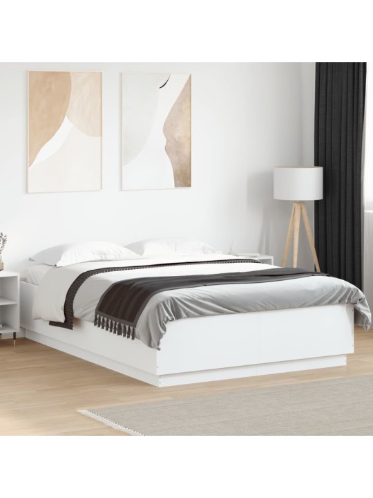 Gultas rāmis ar LED, balts, 140x200 cm, inženierijas koks