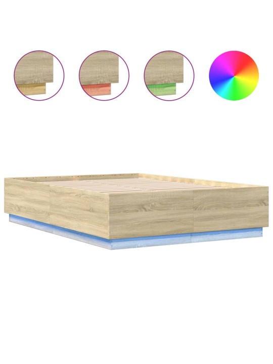Gultas rāmis ar LED, ozola, 140x200 cm, inženierijas koks