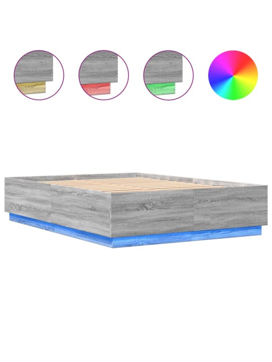 Gultas rāmis ar LED, pelēka ozola, 140x200cm, inženierijas koks