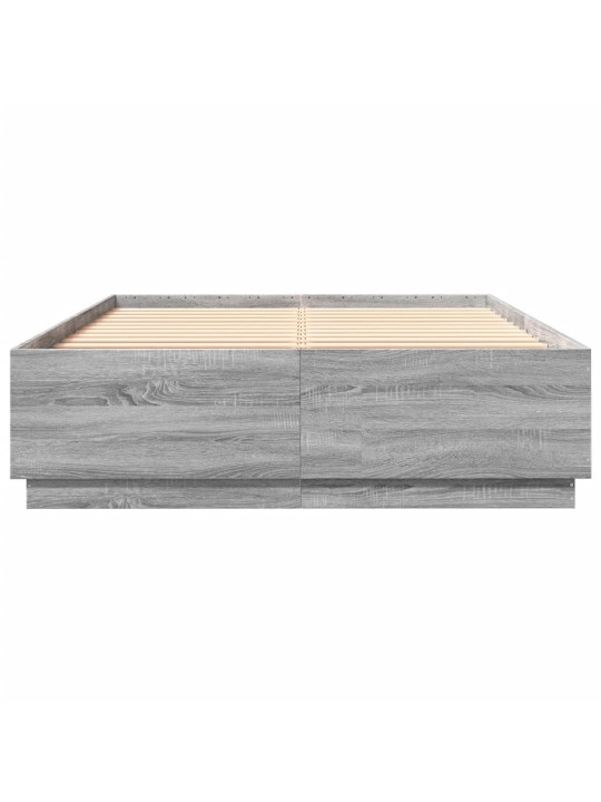 Gultas rāmis ar LED, pelēka ozola, 140x200cm, inženierijas koks