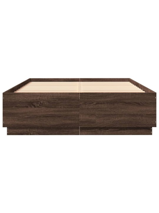 Gultas rāmis ar led, brūns, 140x200 cm, inženierijas koks