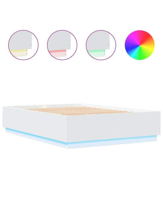 Gultas rāmis ar led, balts, 120x200 cm, inženierijas koks