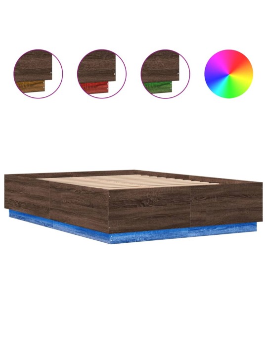 Gultas rāmis ar LED, brūns, 120x200 cm, inženierijas koks