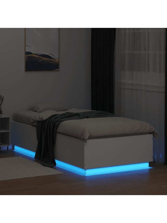 Gultas rāmis ar LED, balts, 100x200 cm, inženierijas koks