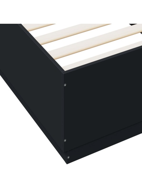 Gultas rāmis ar LED, melns, 100x200 cm, inženierijas koks