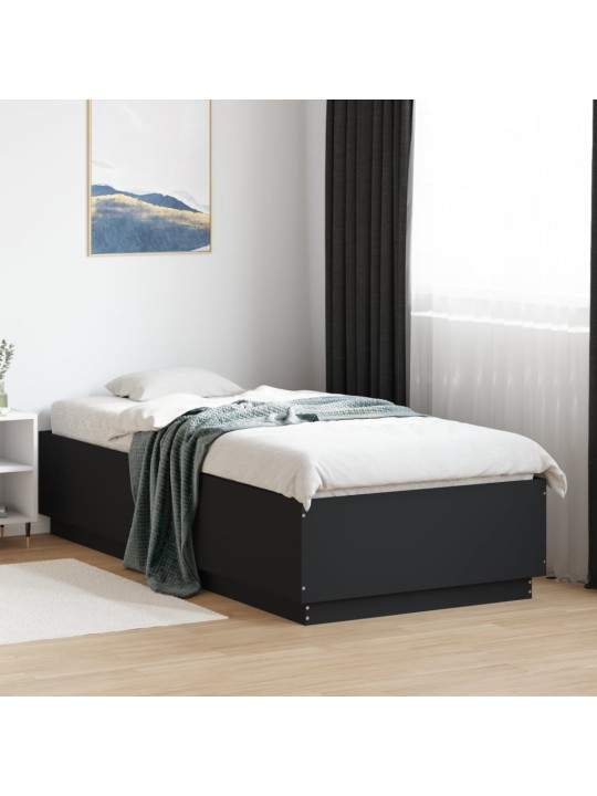 Gultas rāmis ar LED, melns, 100x200 cm, inženierijas koks