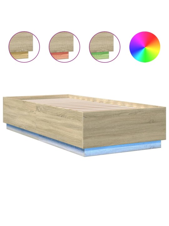 Gultas rāmis ar LED, ozolkoka , 100x200 cm, inženierijas koks