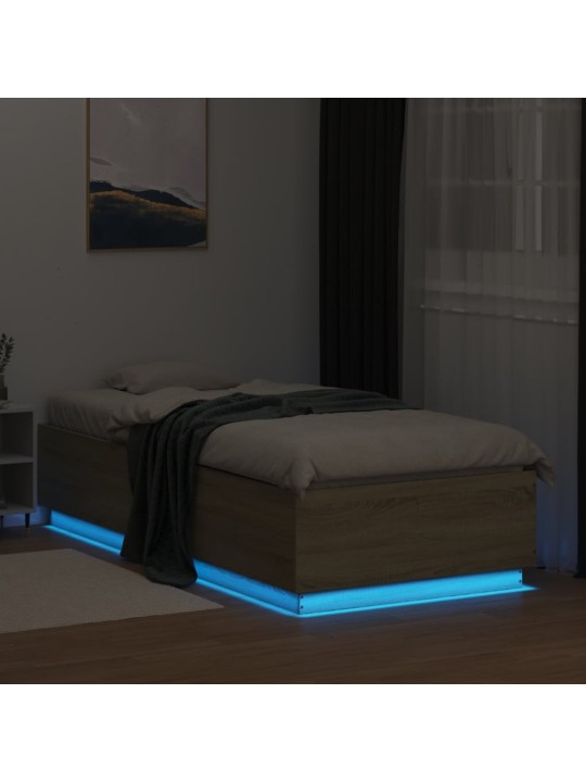 Gultas rāmis ar LED, ozolkoka , 100x200 cm, inženierijas koks