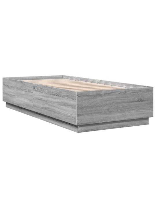 Gultas rāmis ar LED, pelēka koka, 100x200 cm, inženierijas koks