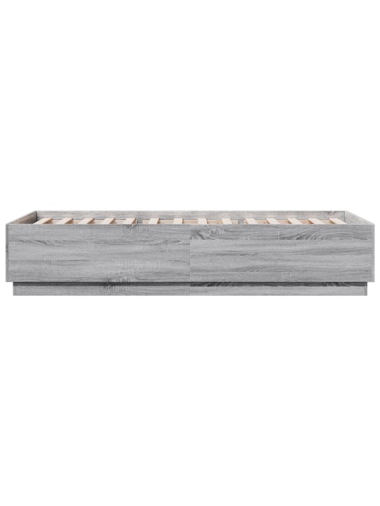 Gultas rāmis ar LED, pelēka koka, 100x200 cm, inženierijas koks