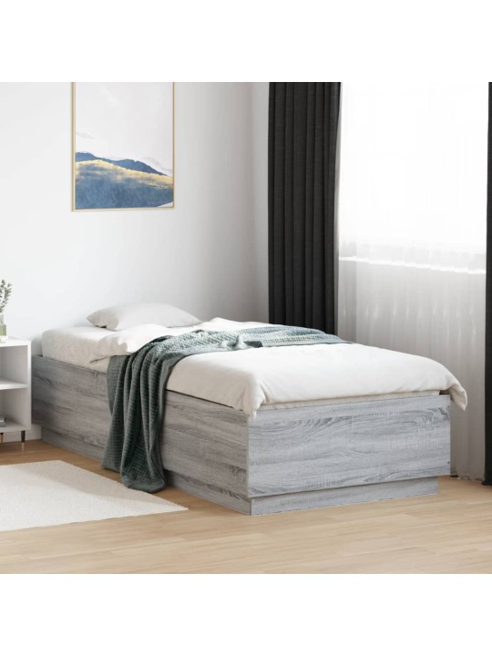 Gultas rāmis ar LED, pelēka koka, 100x200 cm, inženierijas koks