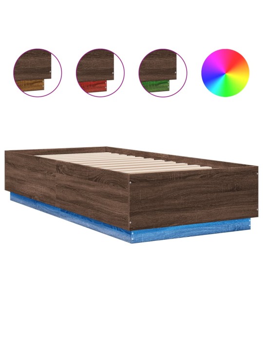 Gultas rāmis ar led, brūna koka, 100x200 cm, inženierijas koks