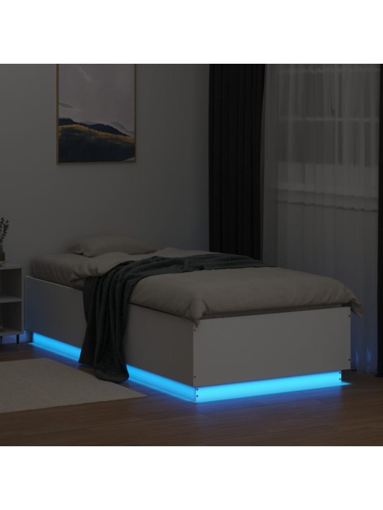 Gultas rāmis ar LED, balts, 90x200 cm, inženierijas koks