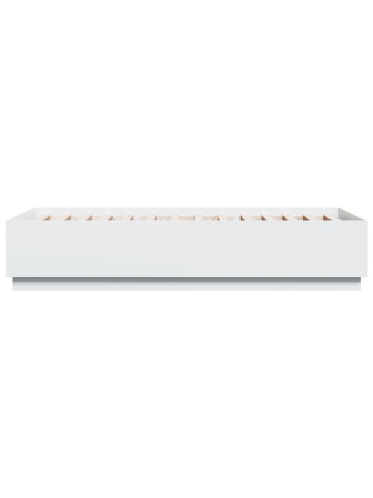 Gultas rāmis ar LED, balts, 90x200 cm, inženierijas koks