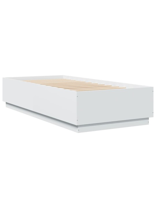 Gultas rāmis ar LED, balts, 90x200 cm, inženierijas koks