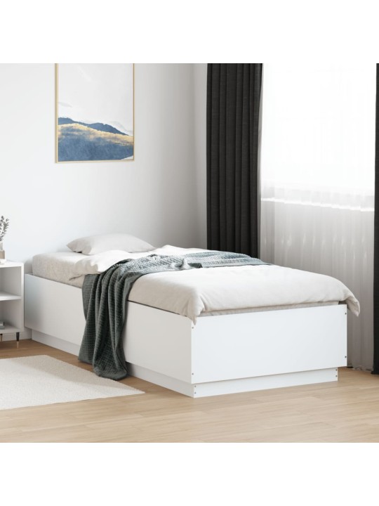 Gultas rāmis ar LED, balts, 90x200 cm, inženierijas koks