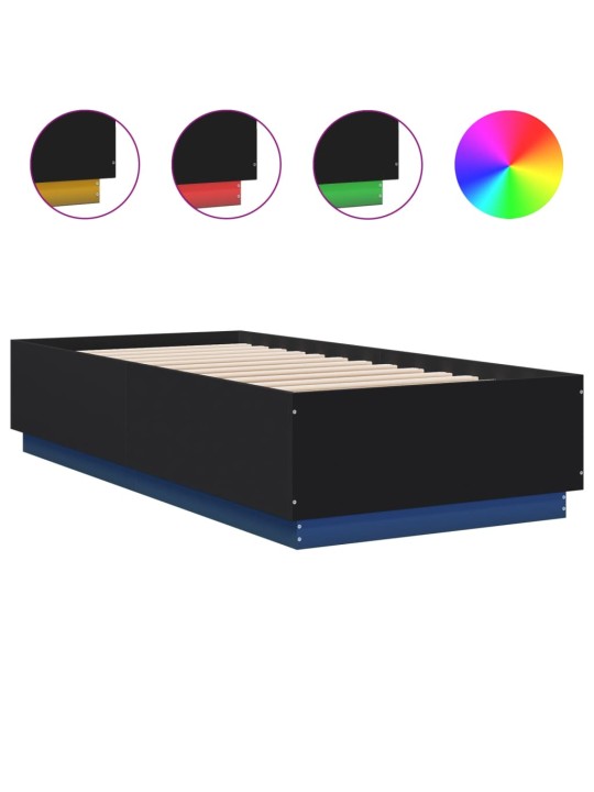 Gultas rāmis ar LED, melns, 90x200 cm, inženierijas koks