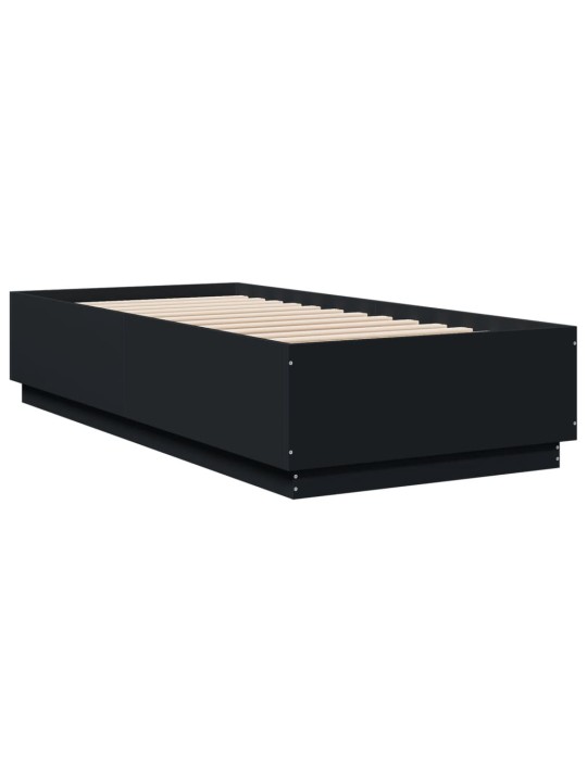 Gultas rāmis ar LED, melns, 90x200 cm, inženierijas koks