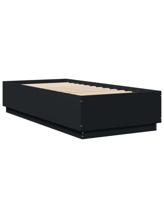 Gultas rāmis ar LED, melns, 90x200 cm, inženierijas koks
