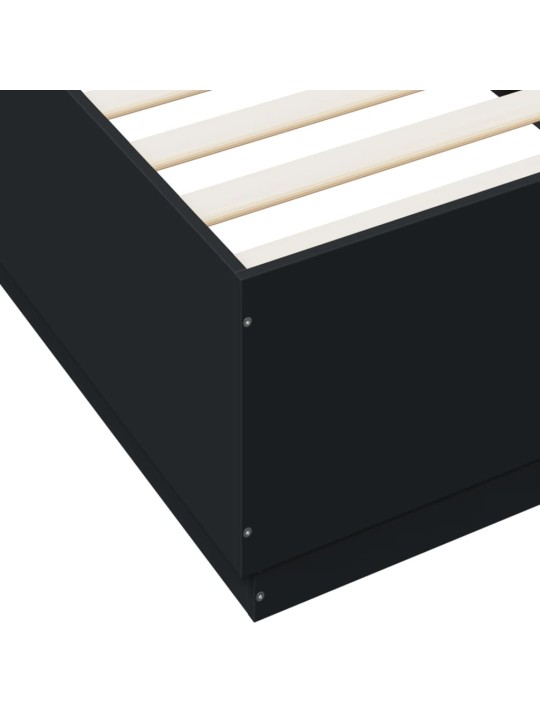 Gultas rāmis ar LED, melns, 90x200 cm, inženierijas koks