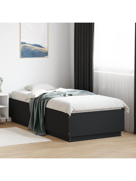 Gultas rāmis ar LED, melns, 90x200 cm, inženierijas koks