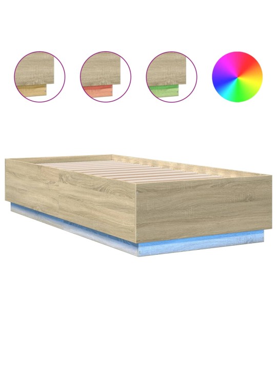 Gultas rāmis ar LED, ozolkoka, 90x200 cm, inženierijas koks