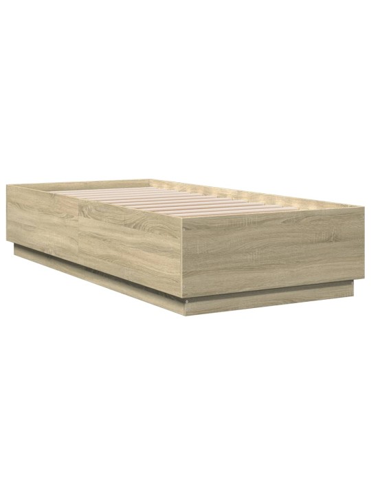 Gultas rāmis ar LED, ozolkoka, 90x200 cm, inženierijas koks