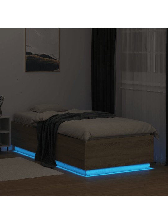 Gultas rāmis ar LED, ozolkoka, 90x200 cm, inženierijas koks