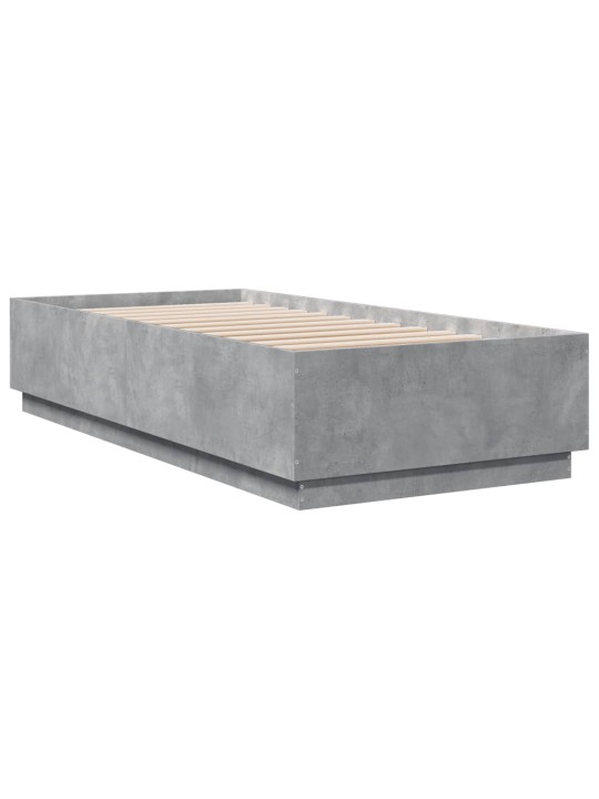 Gultas rāmis ar led, betona pelēks, 90x200cm, inženierijas koks