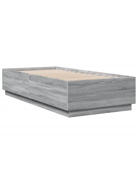 Gultas rāmis ar LED, pelēka koka, 90x200 cm, inženierijas koks