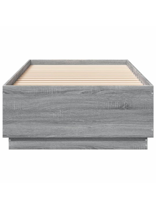 Gultas rāmis ar LED, pelēka koka, 90x200 cm, inženierijas koks