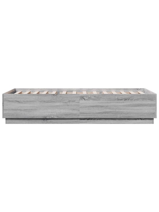 Gultas rāmis ar LED, pelēka koka, 90x200 cm, inženierijas koks