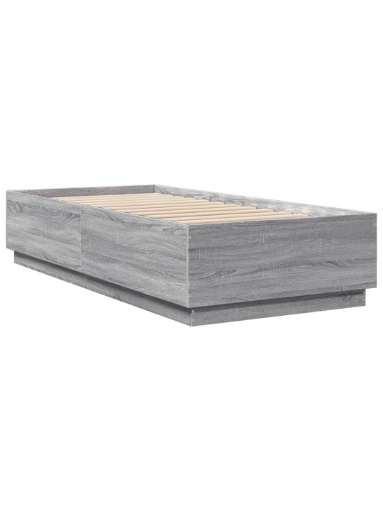 Gultas rāmis ar LED, pelēka koka, 90x200 cm, inženierijas koks