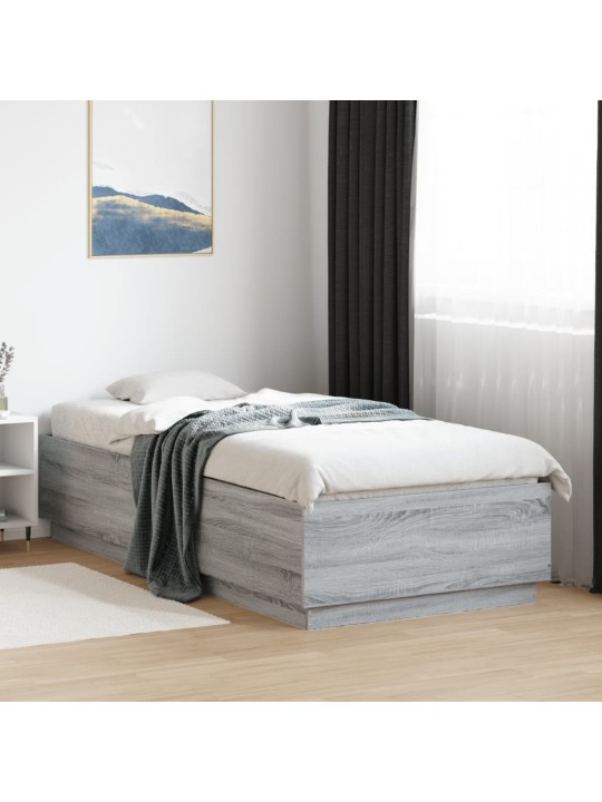 Gultas rāmis ar LED, pelēka koka, 90x200 cm, inženierijas koks