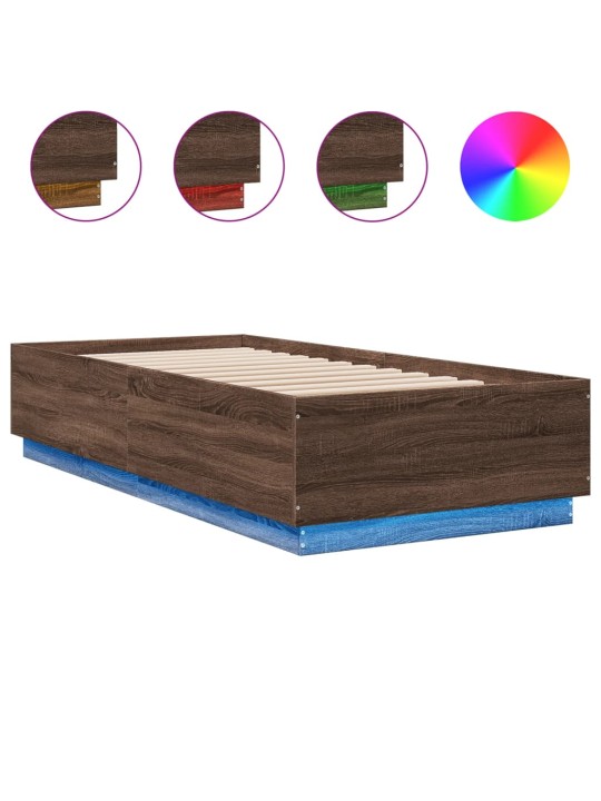 Gultas rāmis ar led, brūna koka, 90x200 cm, inženierijas koks