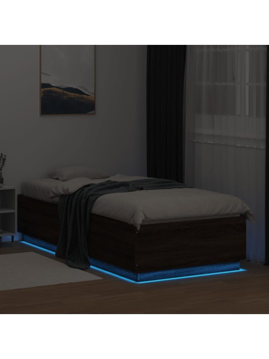 Gultas rāmis ar led, brūna koka, 90x200 cm, inženierijas koks