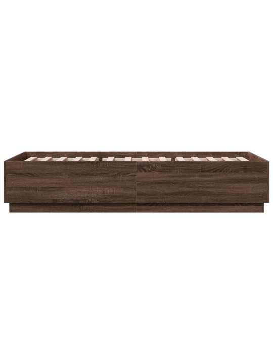 Gultas rāmis ar led, brūna koka, 90x200 cm, inženierijas koks