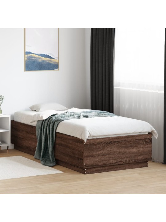 Gultas rāmis ar led, brūna koka, 90x200 cm, inženierijas koks