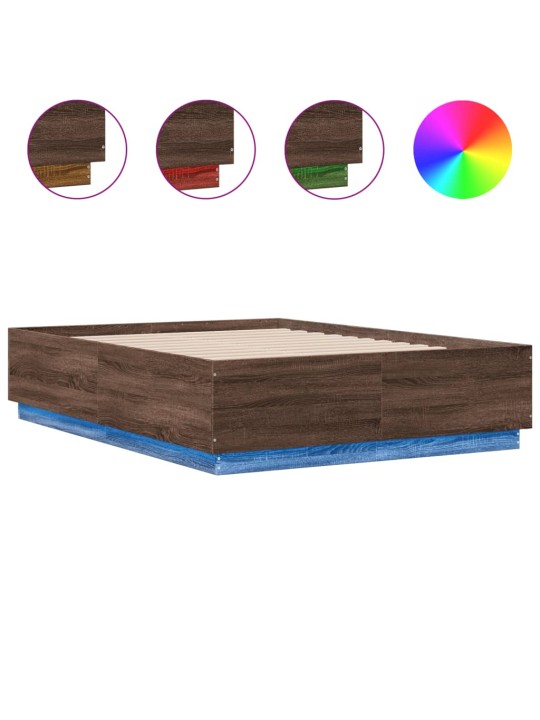 Gultas rāmis ar LED, brūns, 140x190 cm, inženierijas koks