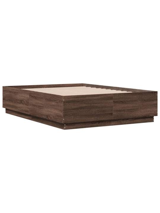 Gultas rāmis ar LED, brūns, 140x190 cm, inženierijas koks