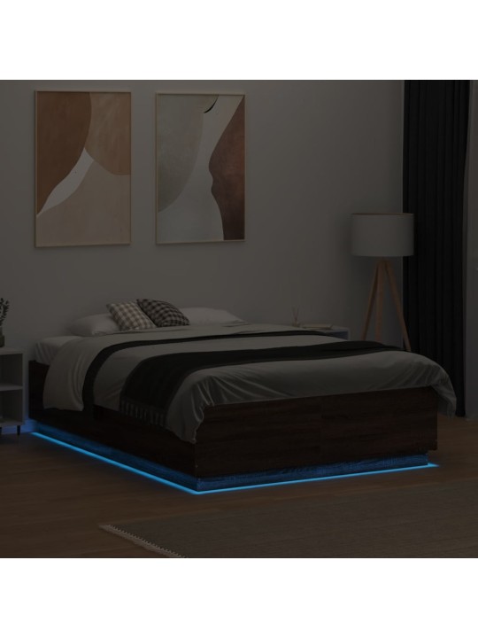Gultas rāmis ar LED, brūns, 140x190 cm, inženierijas koks