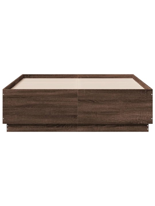 Gultas rāmis ar LED, brūns, 140x190 cm, inženierijas koks
