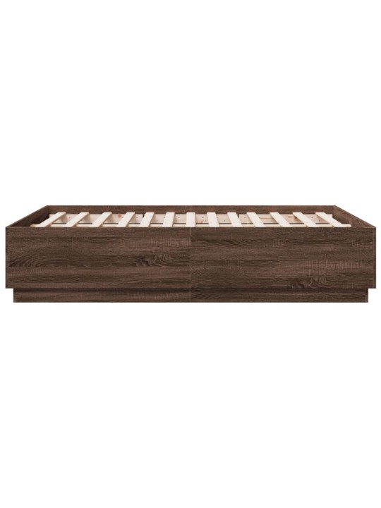 Gultas rāmis ar LED, brūns, 140x190 cm, inženierijas koks