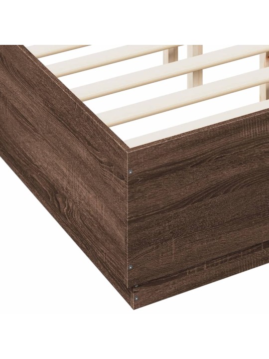 Gultas rāmis ar LED, brūns, 140x190 cm, inženierijas koks