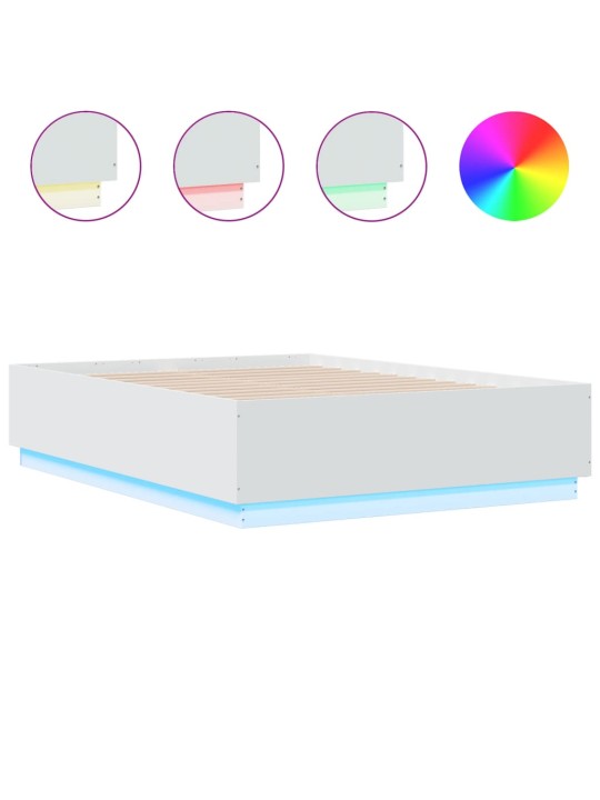 Gultas rāmis ar LED, balts, 135x190 cm, inženierijas koks