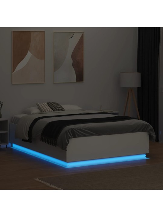 Gultas rāmis ar LED, balts, 135x190 cm, inženierijas koks